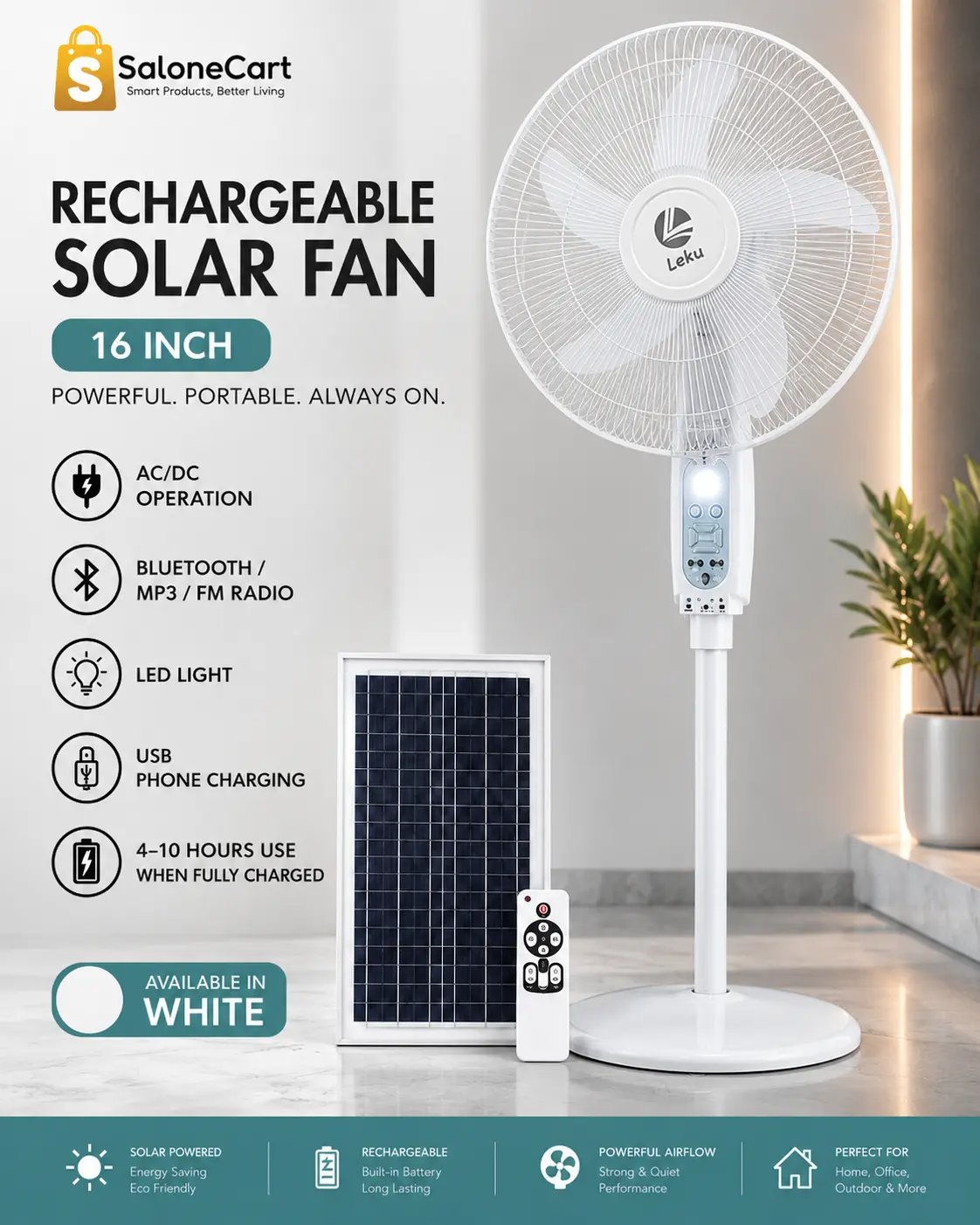 Rechargeable Solar Fan 2